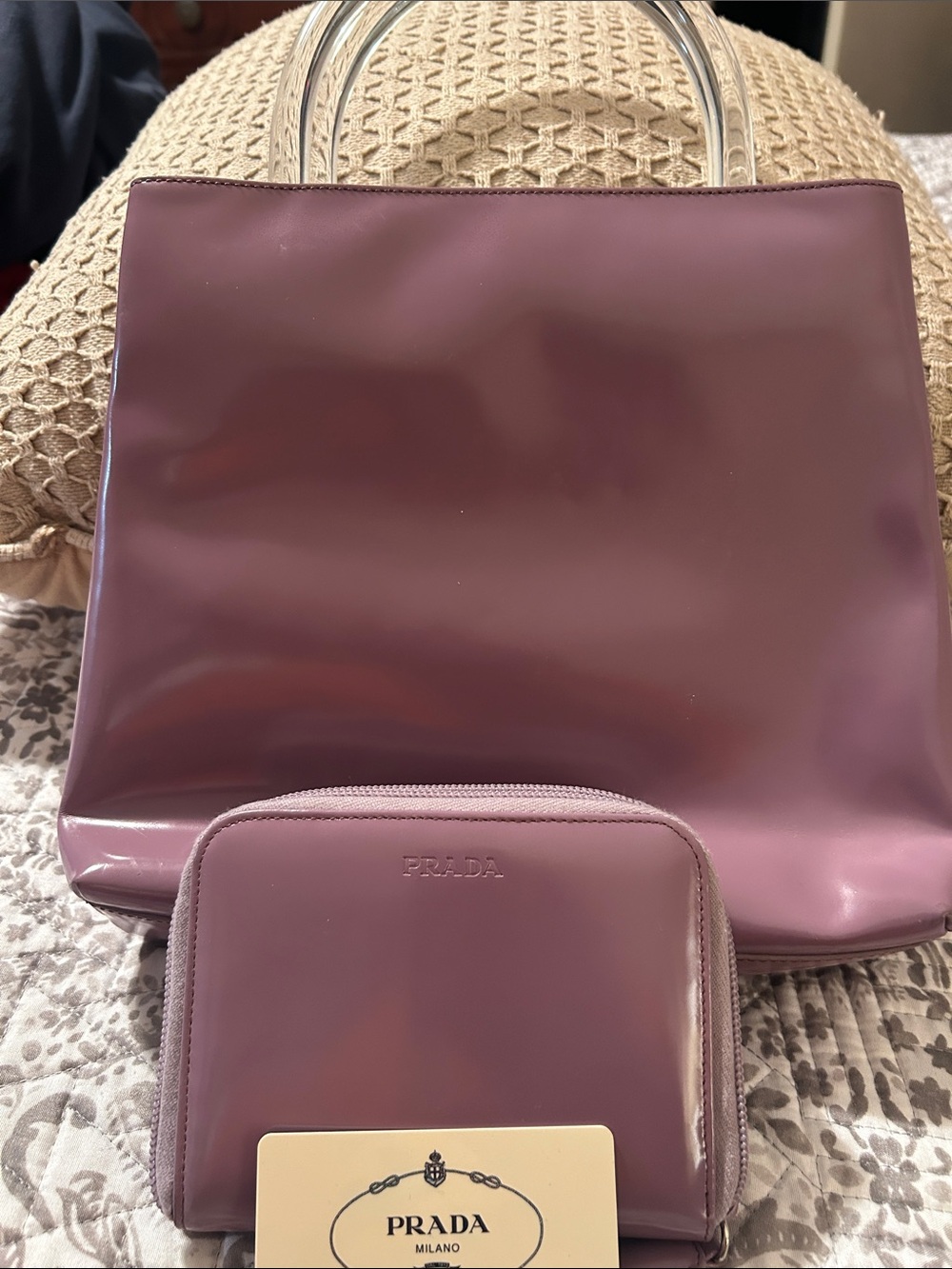 Prada Patent Leather Tote and Zip Wallet in Mauve